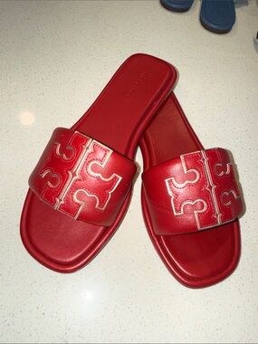 Tory Burch Double T Sport Slides 8 Red
